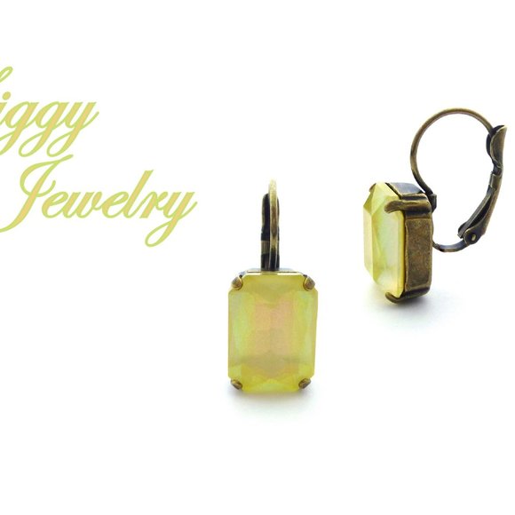 Limoncello Emerald Cut Crystal Drop Lever-Back Earrings, Powder Yellow - Picture 3 of 6